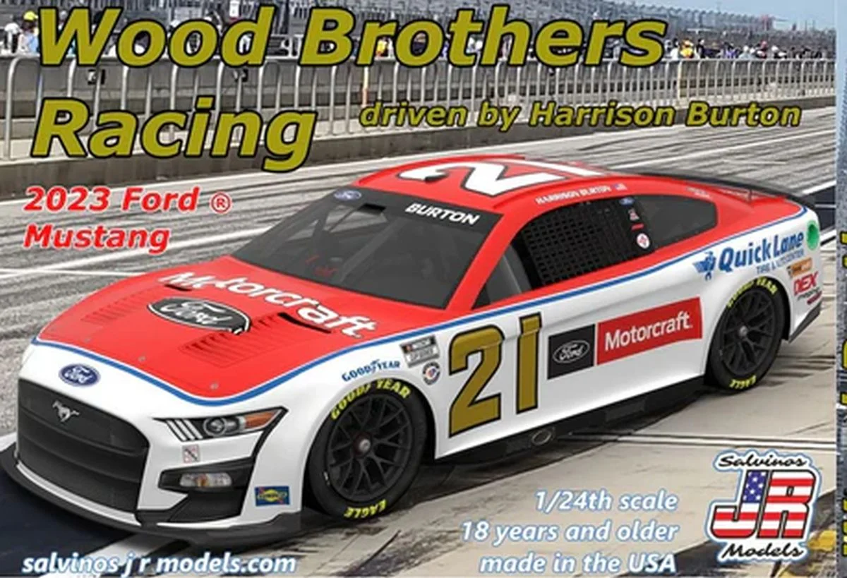 Salvinos Jr Models Harrison Burton 2023 Wood Brothers Ford Mustang NASCAR Model Kit 1/24 – WBF2023HBP
