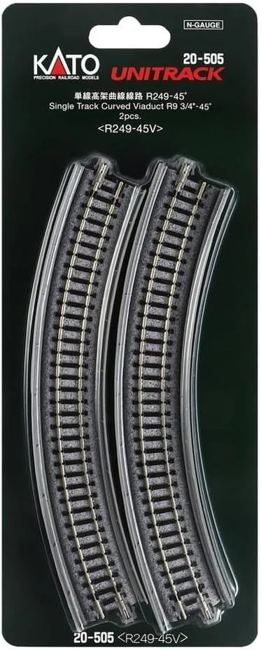 N Kato Unitrack N 249mm (9 3/4") Radius 45º Single Track Viaduct Curve Track 2 pcs 20505