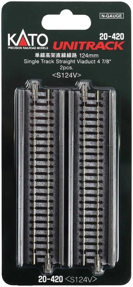 N Kato Unitrack N 124mm (4 7/8") Single Track Straight Viaduct Track 2 pcs 20420