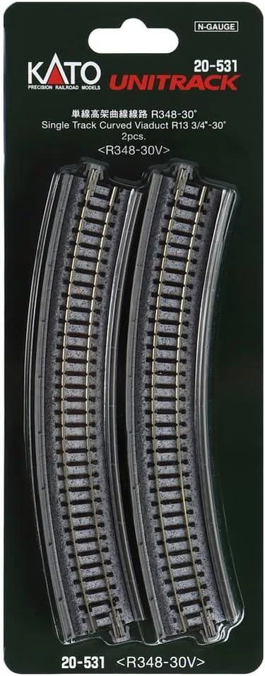 N Kato Unitrack N 348mm (13 3/4") Radius 30º Single Track Viaduct Curve Track 2 pcs 20531