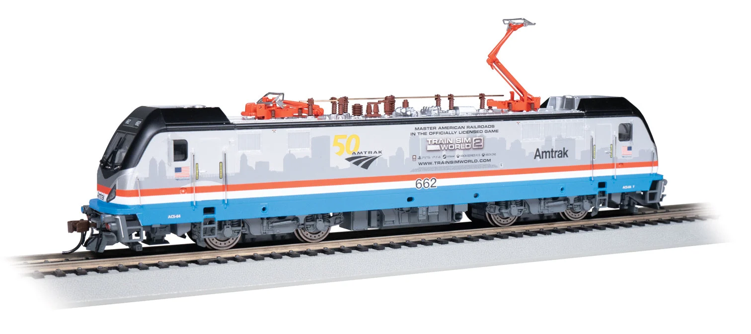 Bachmann HO Scale Amtrak 662 Phase III Train Sim World 2 ACS-64 Wrap Locomotive 50th Anniversary - BAC67409