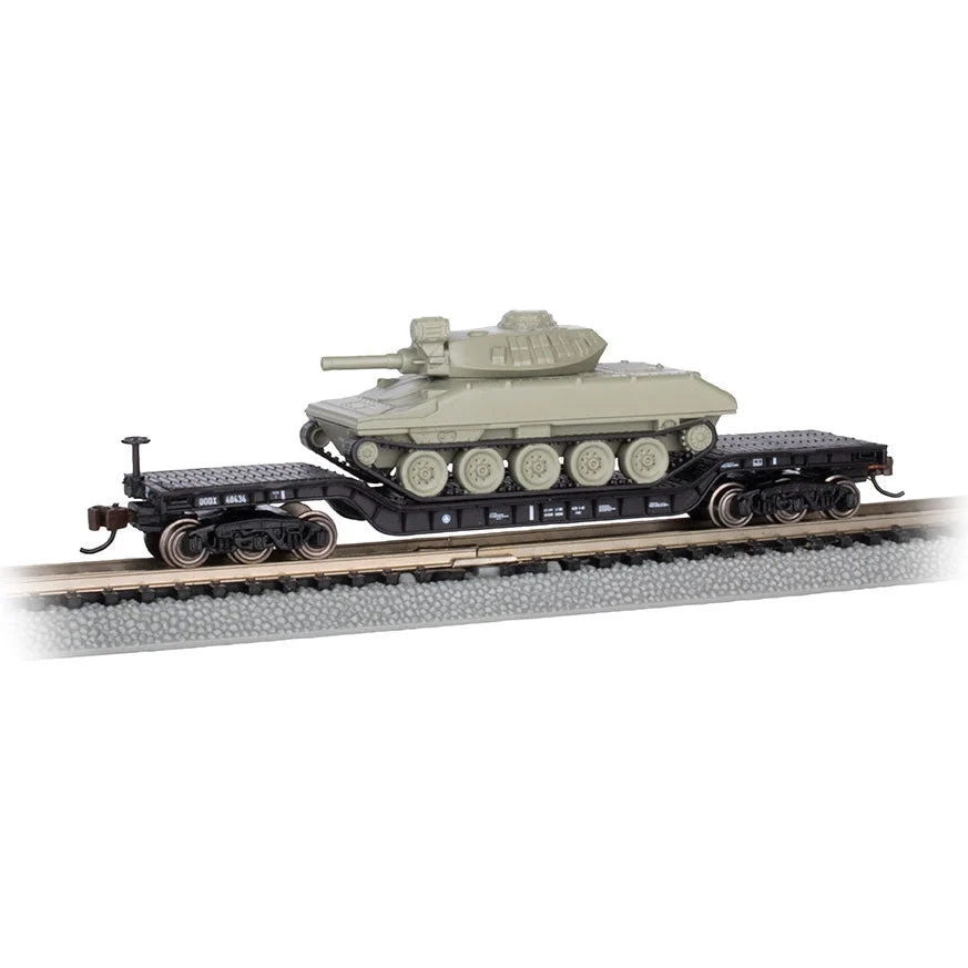Bachmann N Scale 52' Dep.Center Flatcar (blk) w/Sheridan Tank - BAC71386
