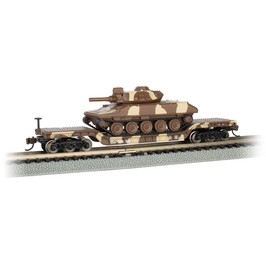 Bachmann N Scale 52' Dep.Center Flatcar (Desert Camo) w/Sheridan Tank - BAC71387