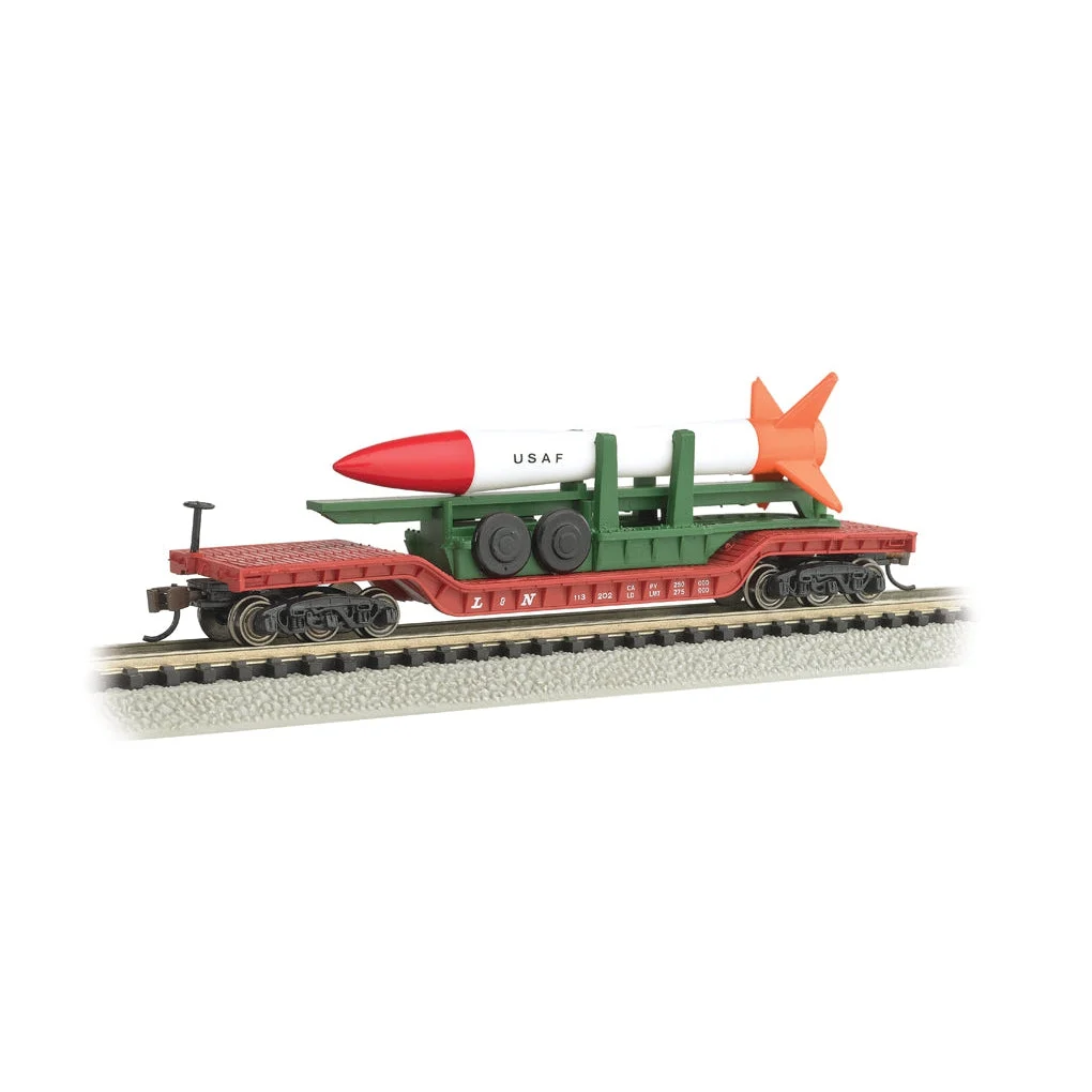 Bachmann N Scale 52' Dep.Ctr.Flatcar w/Missle - BAC71391