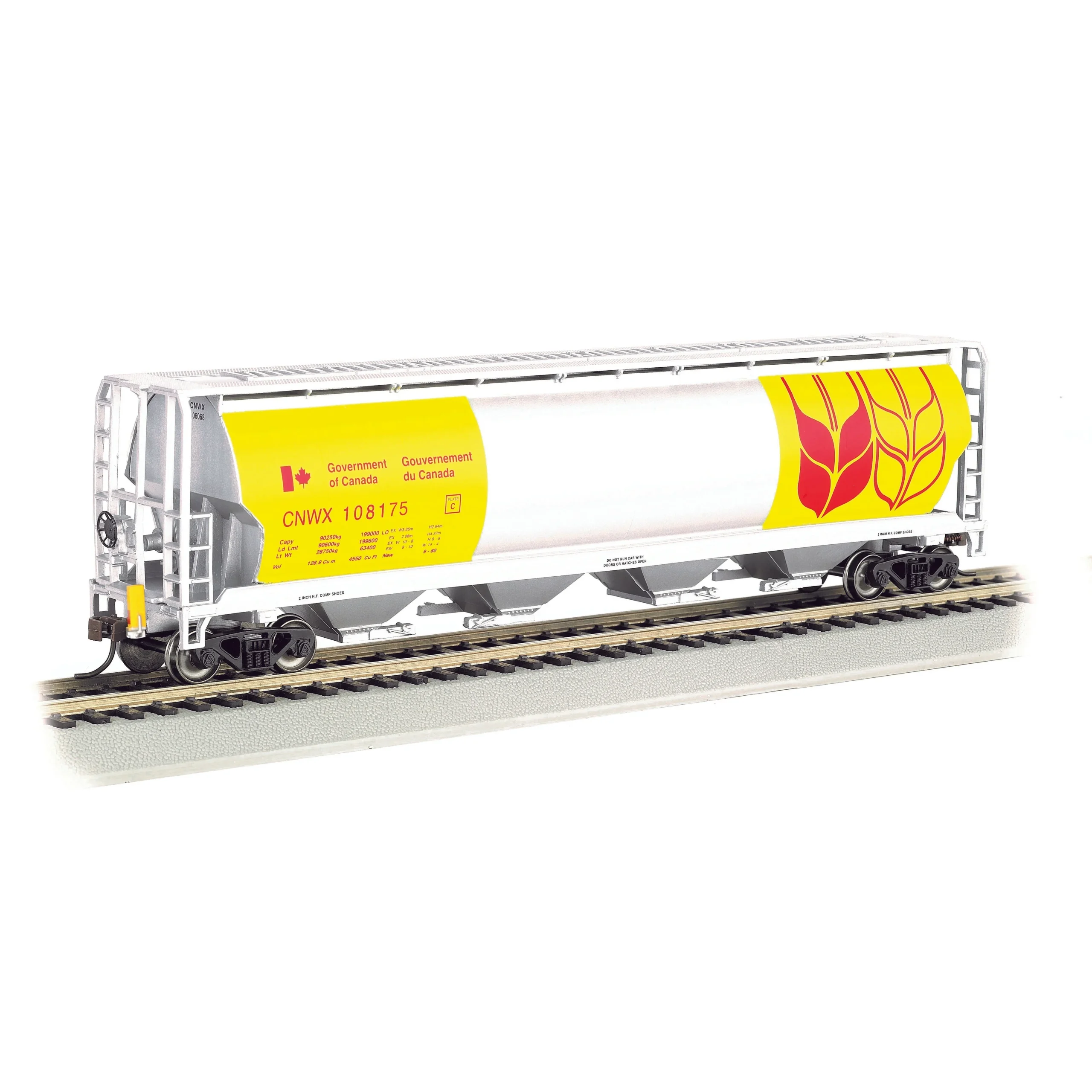 Bachmann HO Scale 4-Bay Cyl.Hopper Gov. Of Canada #108175/yel - BAC73807