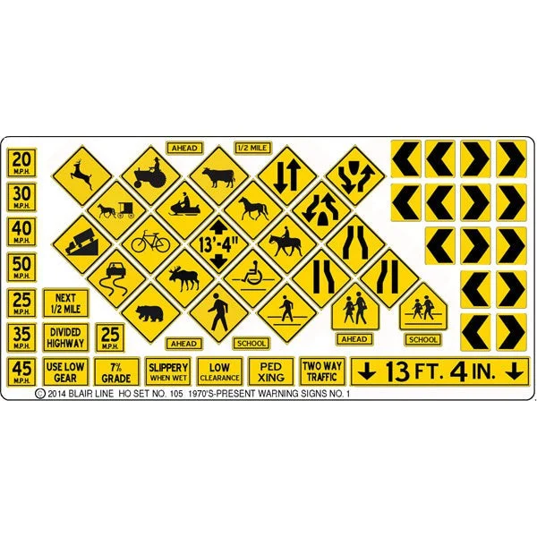 Blair Line 105 Highway Signs Warning #1 1971-Present (black yellow) HO Scale