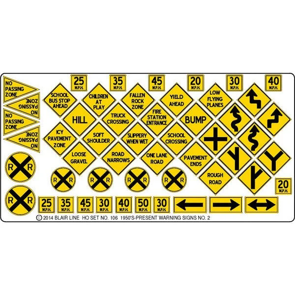Blair Line 106 Highway Signs Warning #2 1948-Present (black yellow) HO Scale