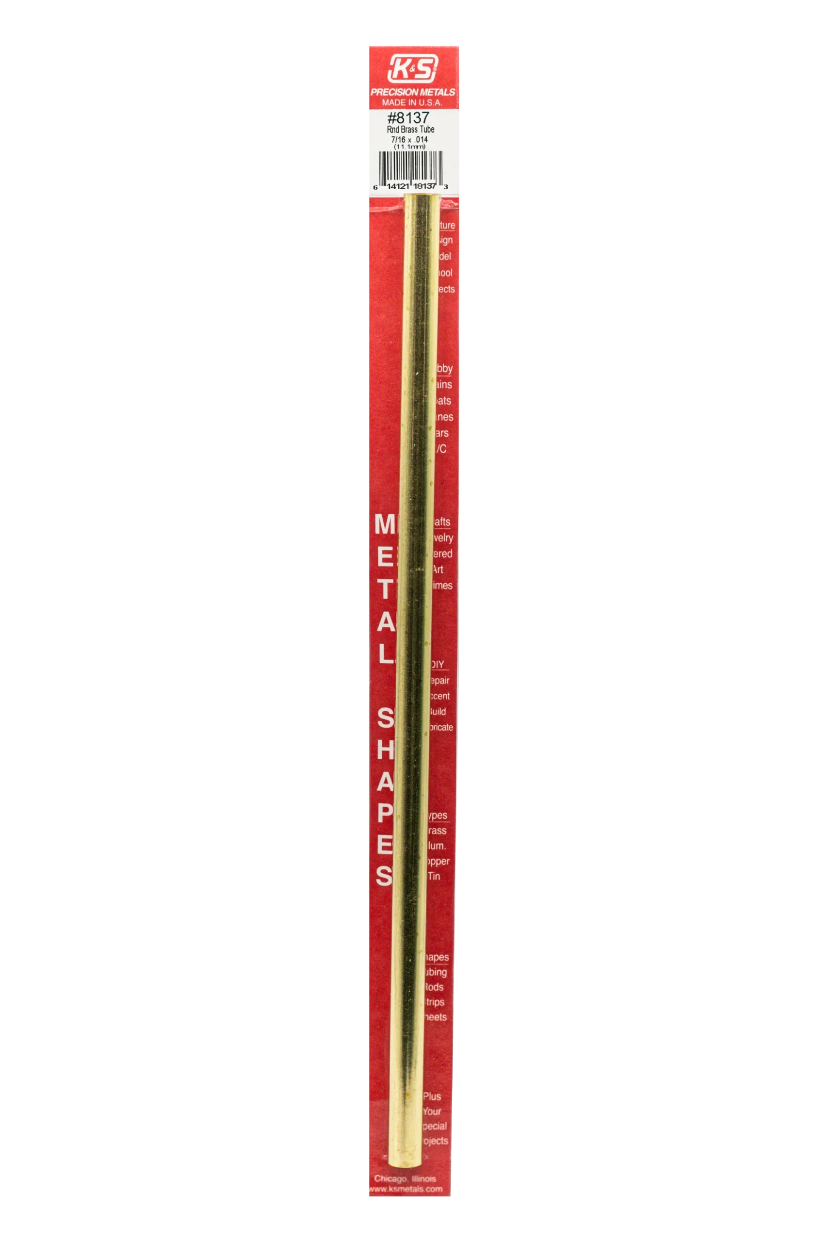 Round Brass Tube: 7/16" OD x 0.014" Wall x 12" Long (1 Piece) - K&S