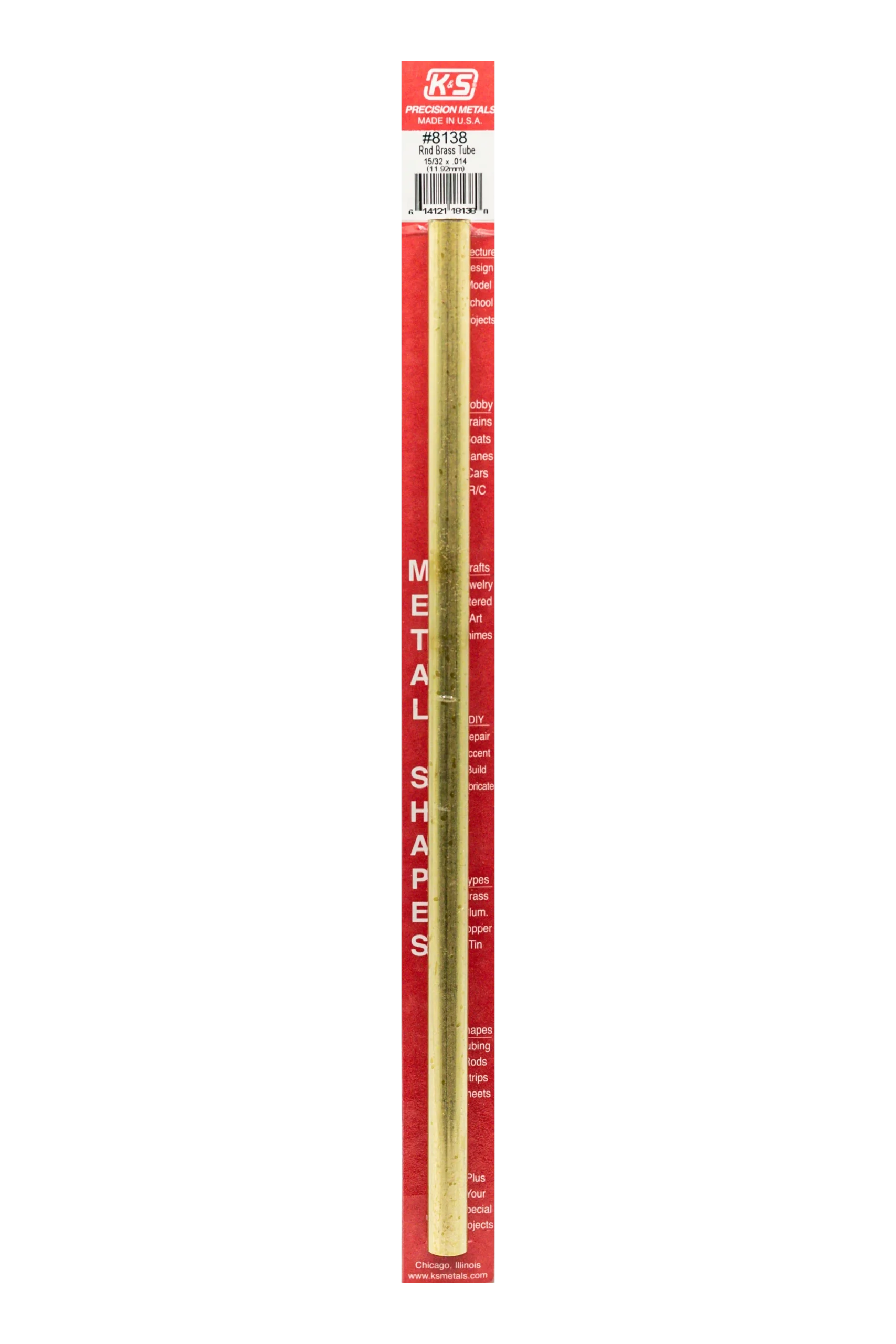 Round Brass Tube: 15/32" OD x 0.014" Wall x 12" Long (1 Piece) - K&S