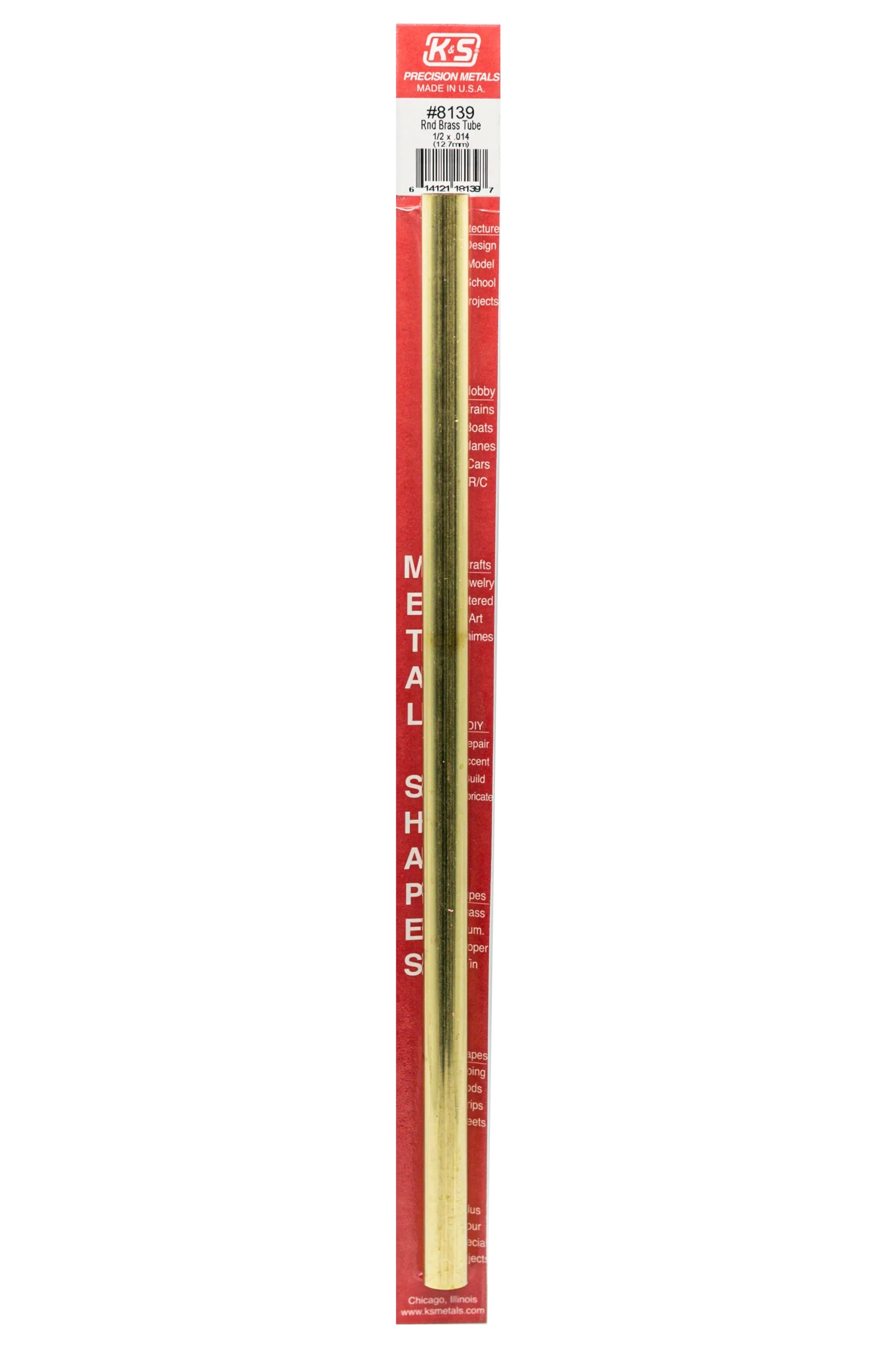 Round Brass Tube: 1/2" OD x 0.014" Wall x 12" Long (1 Piece) - K&S