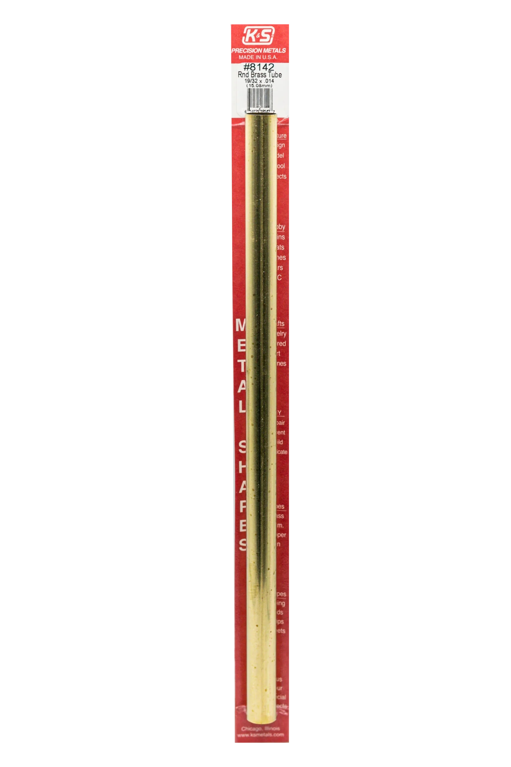 Round Brass Tube: 19/32" OD x 0.014" Wall x 12" Long (1 Piece) - K&S