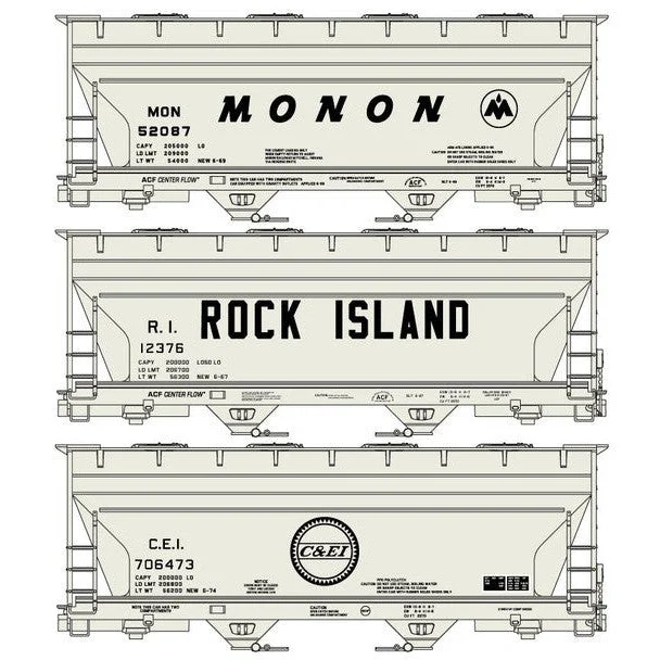 Accurail 8151 HO Midwest 2-Bay ACF Monon, C&EI, Rock Island Hoppers (3 Cars Set)