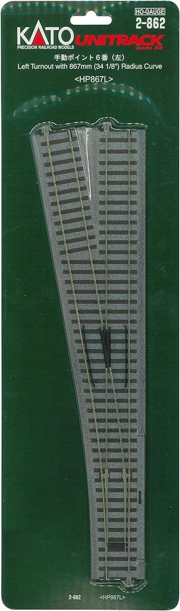 HO Kato Unitrack #6 492mm (19 3/8") Manual Left Turnout with 867mm (34 1/8") Radius Curve 2862