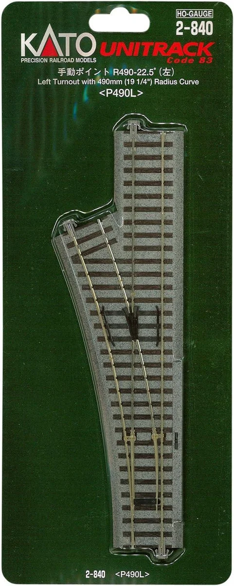 HO Kato Unitrack #4 246mm (9 3/4") Manual Left Turnout with 490mm (19 1/4") Radius Curve 2840