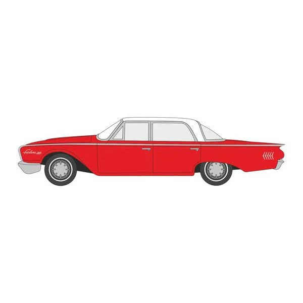 Oxford HO Scale Ford Fairlane 500 Town Sedan 1960 Montecarlo Red / Corinthian White - Oxford Diecast