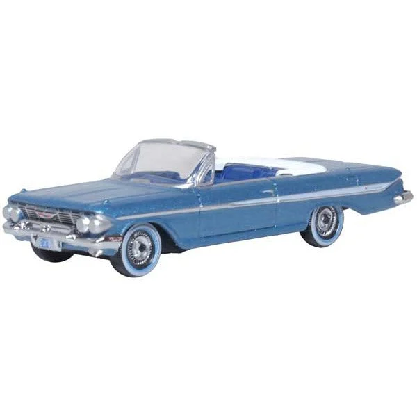 Oxford HO Scale Chevrolet Impala 1961 Convertible Jewel Blue / White - Oxford Diecast