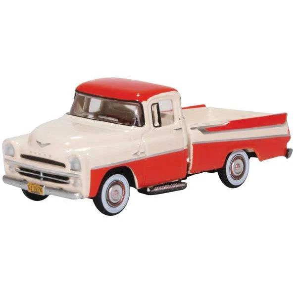 Oxford HO Scale Dodge D100 Sweptside Pickup 1957 Tropical Coral / Glacier White - Oxford Diecast