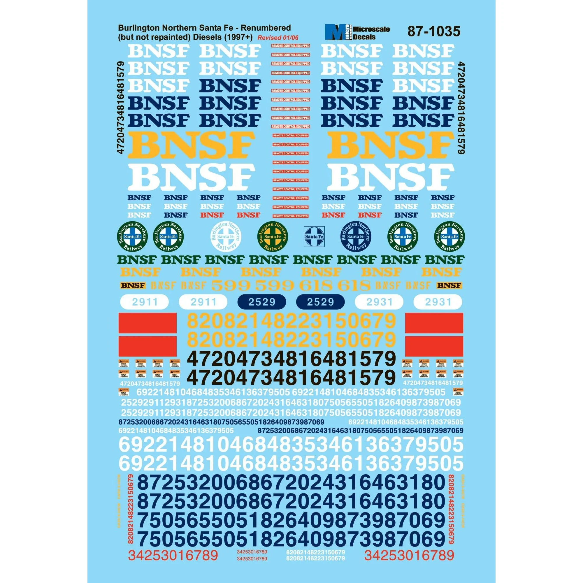 MicroScale HO Scale BNSF Diesel Patching / Renumbering Decal Set