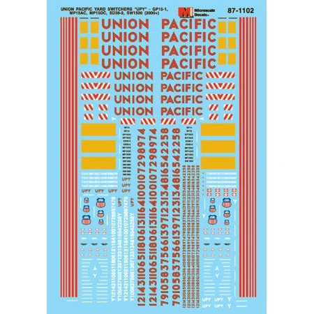 MicroScale HO Scale Union Pacific Yard UPY GP15, MP15, SW1500, SD38-2 Reporting Patch Decal Set
