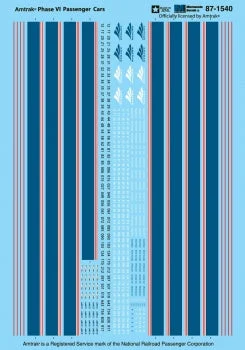 MicroScale HO Scale Amtrak Phase VI Passenger Cars Decal Set
