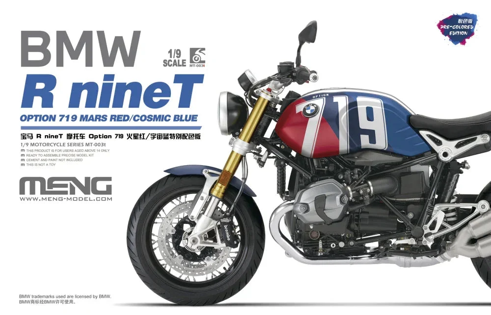 1/9 Meng BMW R nineT Option 719 Mars Red/Cosmic Blue (Pre-Colored Edition) - MT003T
