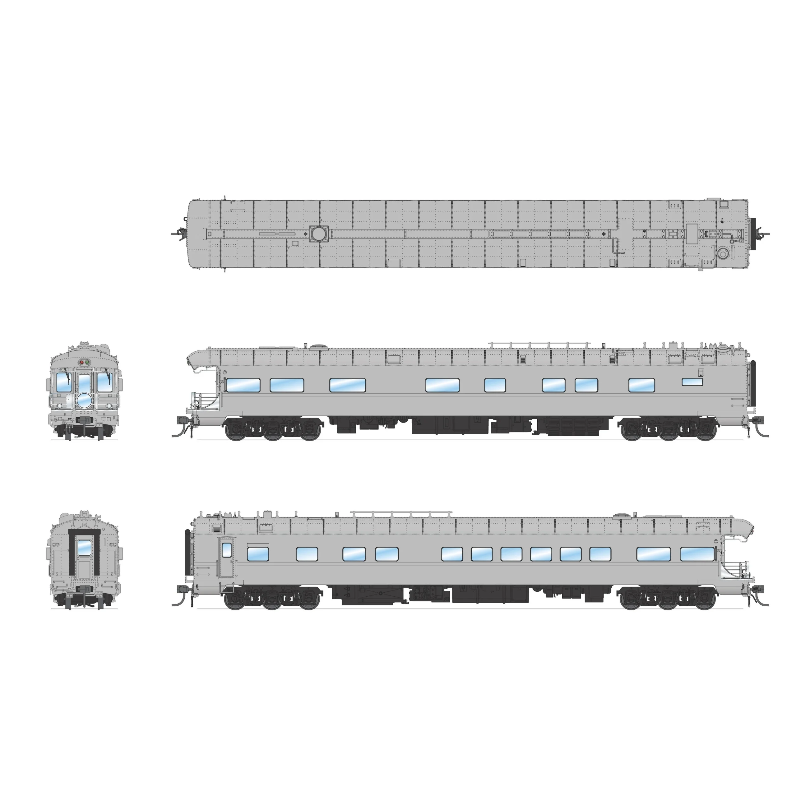 Broadway Limited HO Scale Union Pacific Business Car Painted Primer Gray w/ Black Trucks