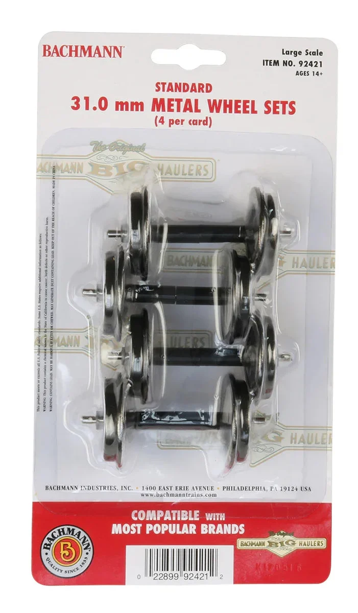G Bachmann 31.0mm Metal Wheel Set (4/Card) 92421 - Bachmann Trains