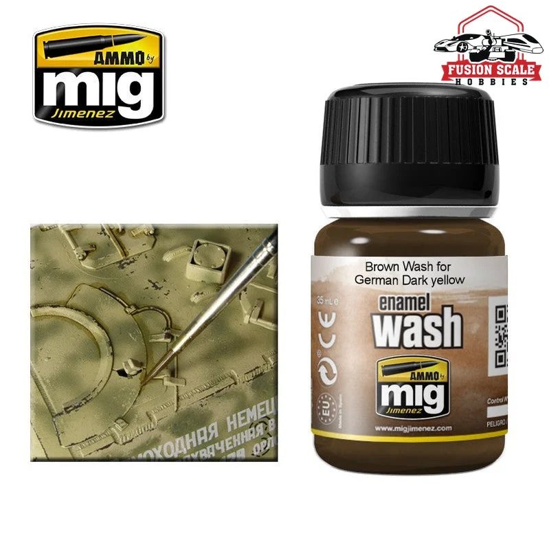 Ammo Mig Jimenez Enamel Wash Brown Wash for German Dark Yellow AMIG1000