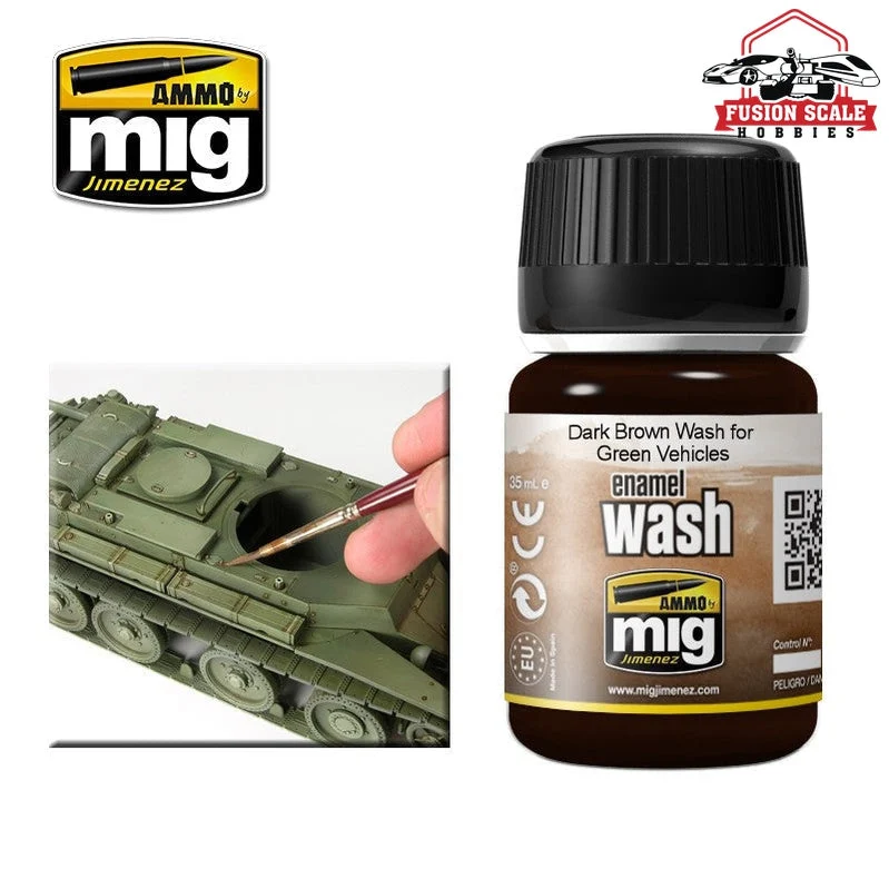Ammo Mig Jimenez Enamel Wash Dark Brown for Green Vehicles AMIG1005