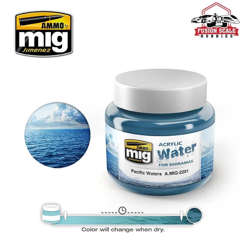 Ammo Mig Jimenez Pacific Waters Acrylic Water 250ml Jar AMIG2201