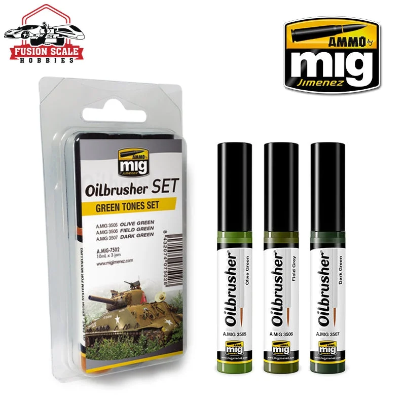Green Tones Oilbrusher Set Ammo by Mig Jimenez AMIG7502 - Ammo Mig Jimenez