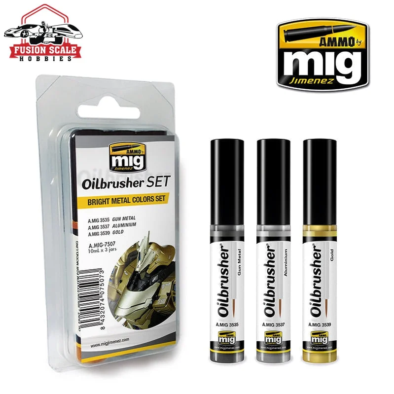 Bright Metal Colors Oilbrusher Set Ammo by Mig Jimenez AMIG7507 - Ammo Mig Jimenez