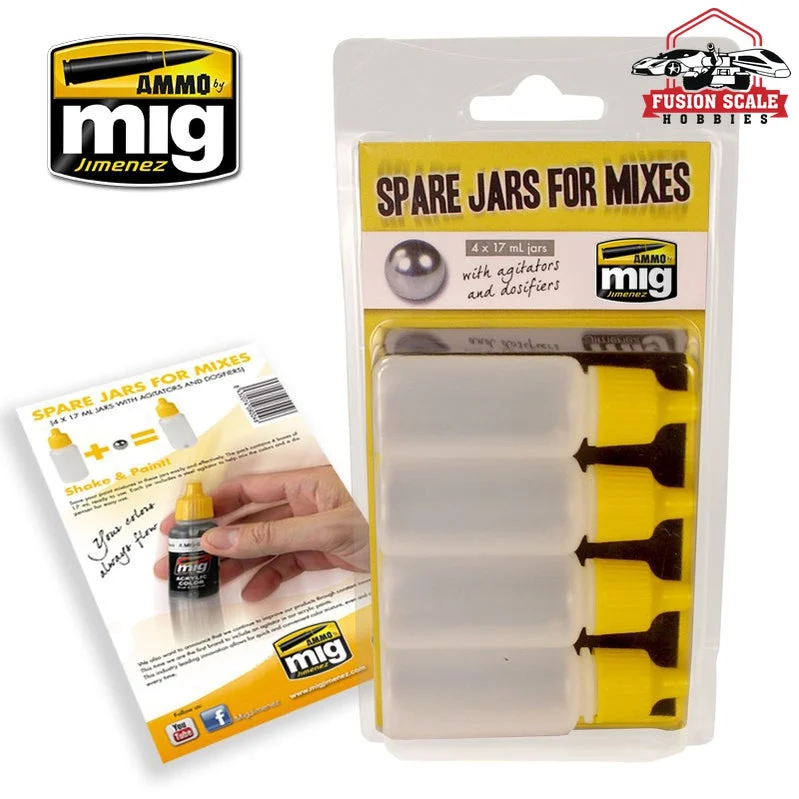 Ammo Mig Jimenez Spare Jars For Mixes 4 17ml Jars W/ Agitator & Dosifier