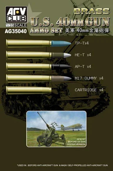 1/35 AFV U.S. 40mm Gun Ammo Set (Brass) - AG35040