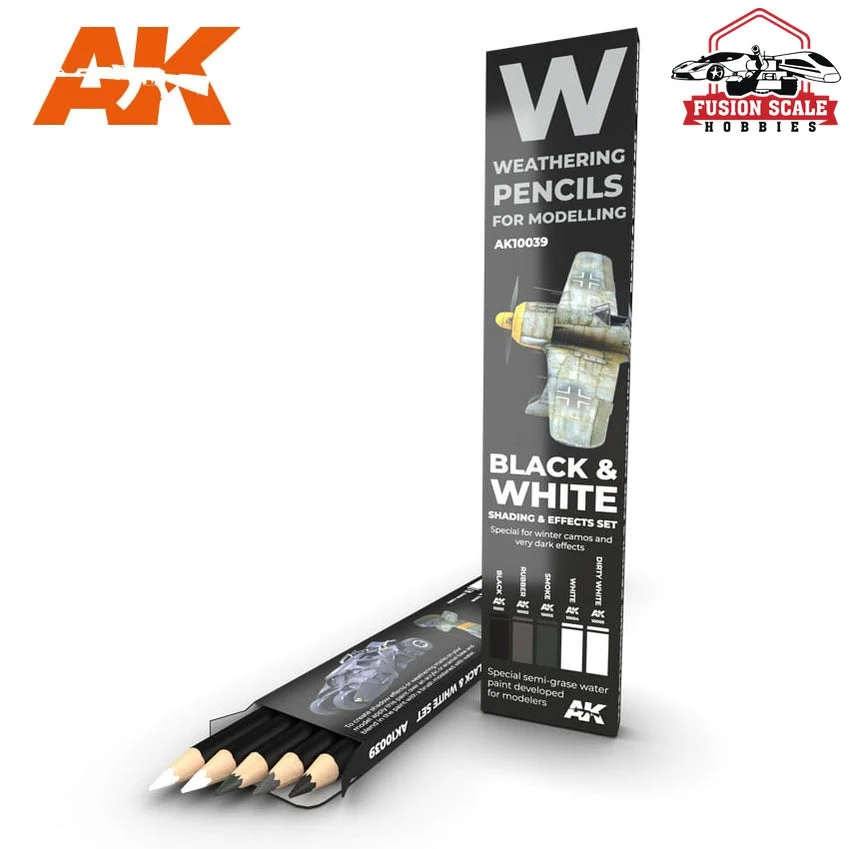 AK Interactive Black and White Shading Effects Weathering Pencil Set 5 Pencils AKI10039