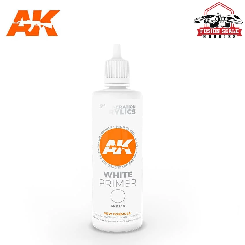 AK Interactive 3rd Generation White Acrylic Primer 100ml Bottle