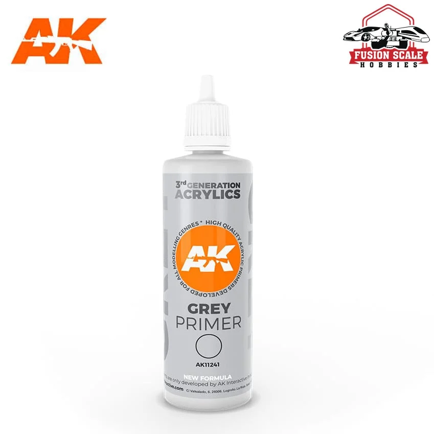 AK Interactive 3rd Generation Grey Acrylic Primer 100ml Bottle