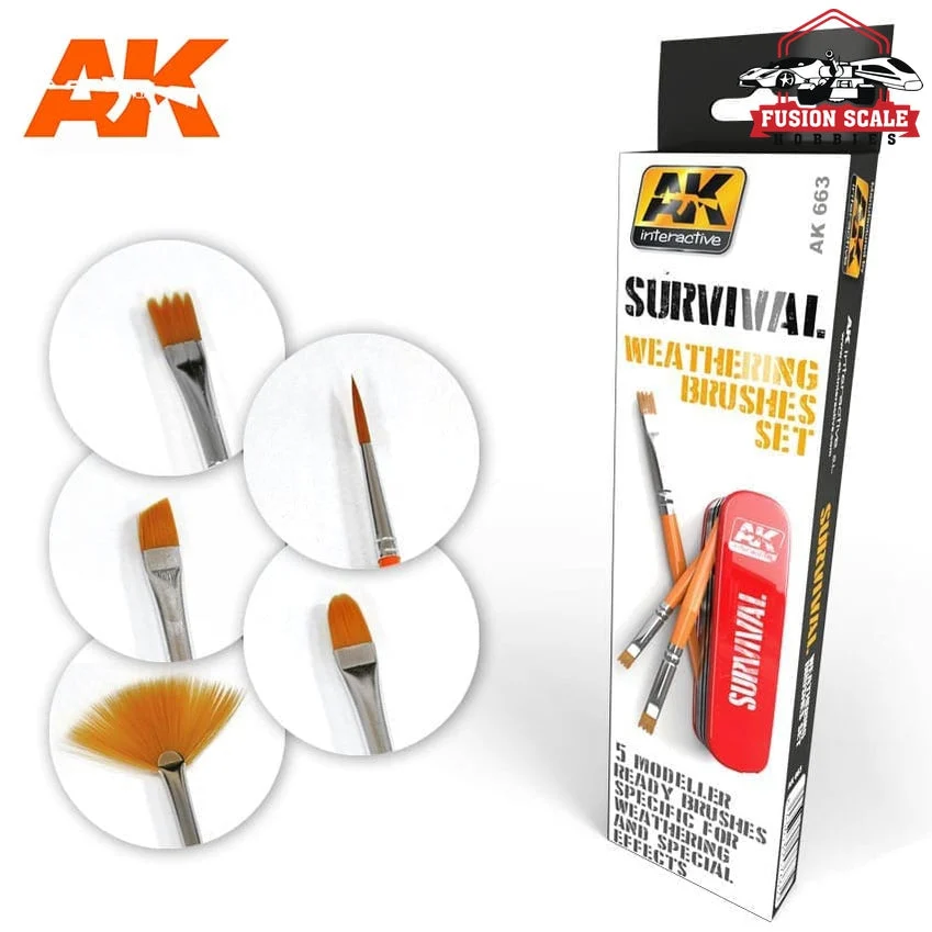 AK Interactive Survival Weathering Brushes Set (5 different) AKI663