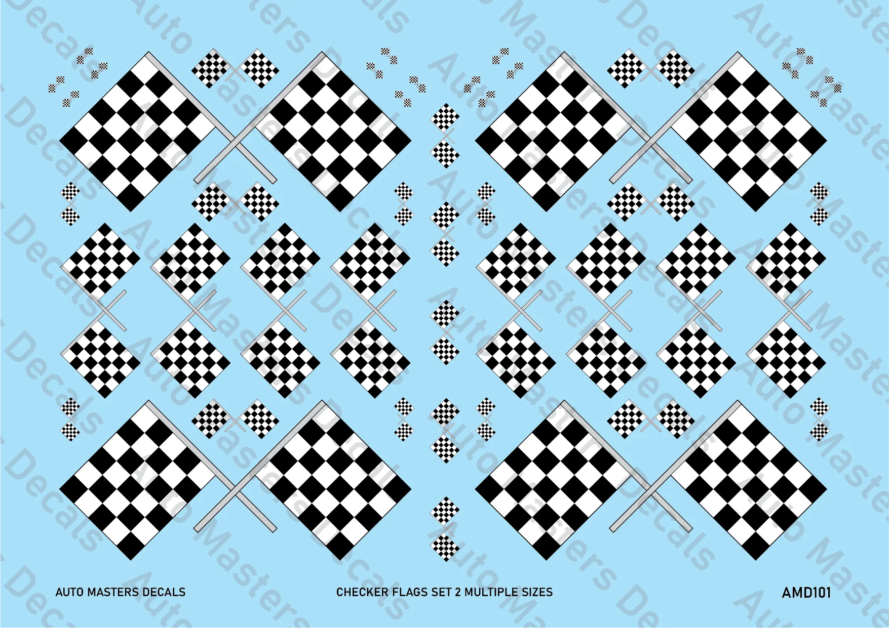Auto Masters Decals Checkered Flags Decal Set Multiple Sizes Set 2