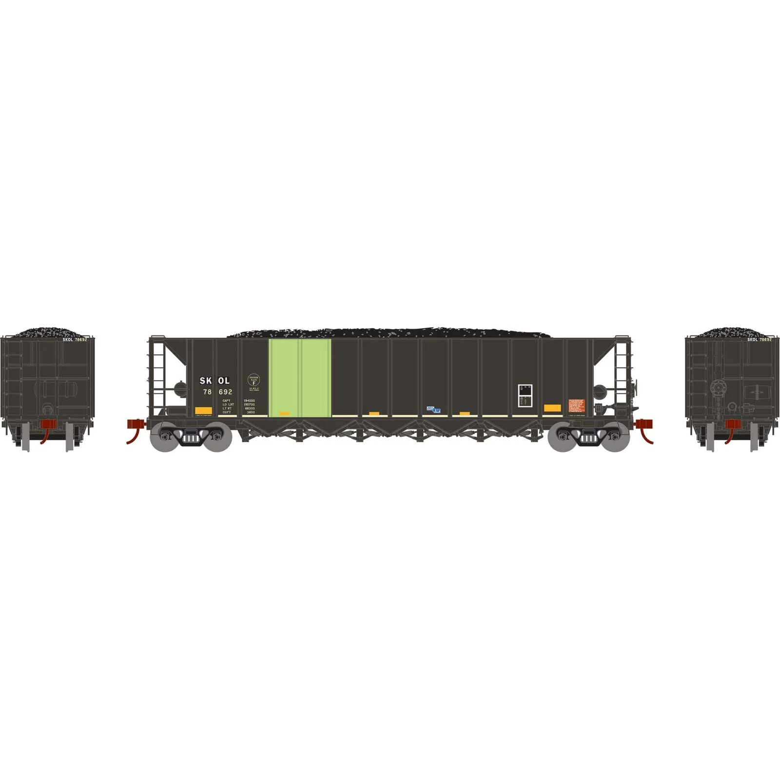 Athearn HO Scale SKOL #78692 Ortner 5-Bay Rapid Discharge Hopper Primed for Grime - ATH1109