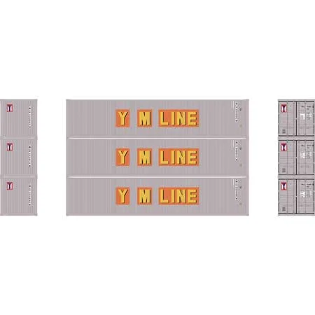Athearn N Scale 40' Corrugate Low Container, Yang Ming/Old (3)