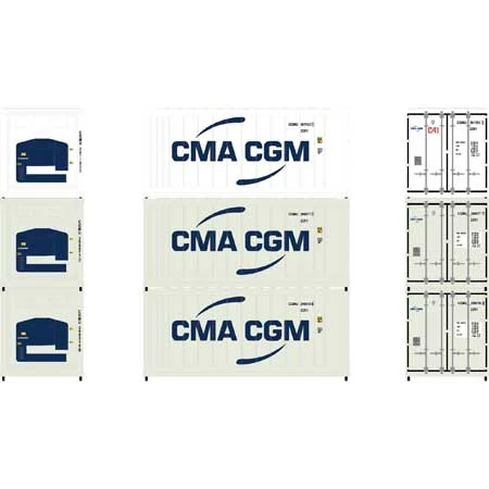 Athearn N Scale 20' Reefer Container, CMA/CGM (3)