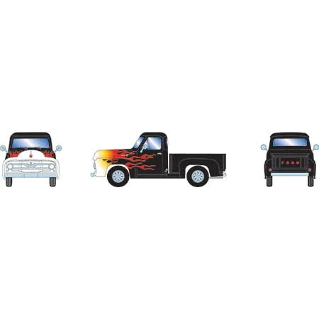 Athearn HO Scale RTR 1955 Ford F-100 Pickup, Black/Flames