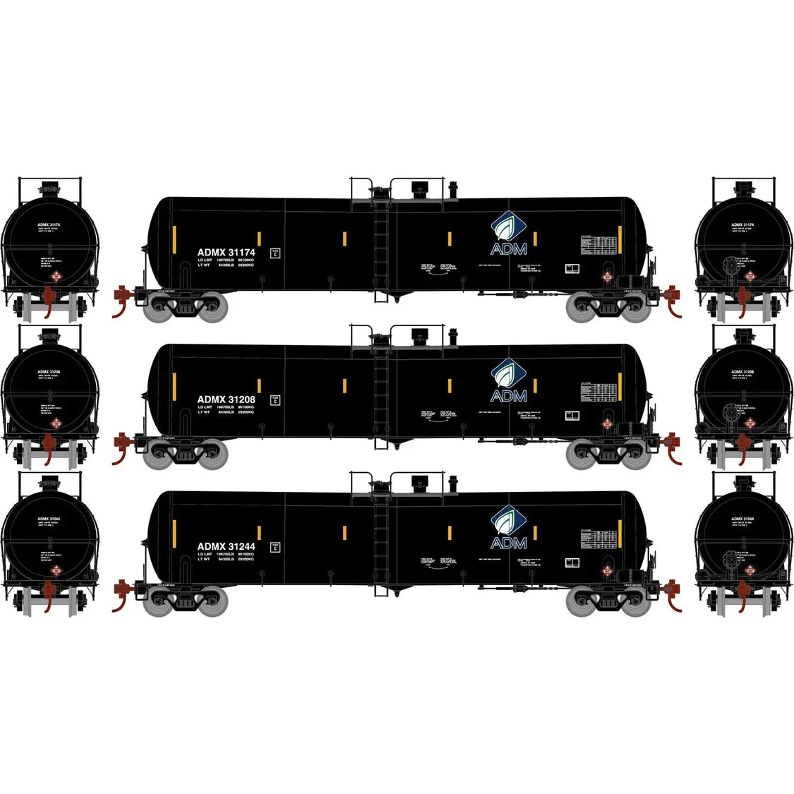 Athearn HO Scale ADMX 30,000-Gallon Ethanol Tank 3 Pack Number 2