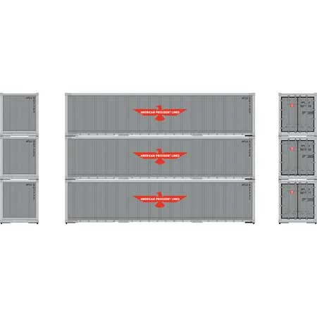 Athearn HO Scale 40' Smooth Side Containers, APL #2 (3)