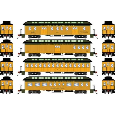 Athearn HO Scale 50' Old Time Overland Passenger Set, V&T #1 (4)