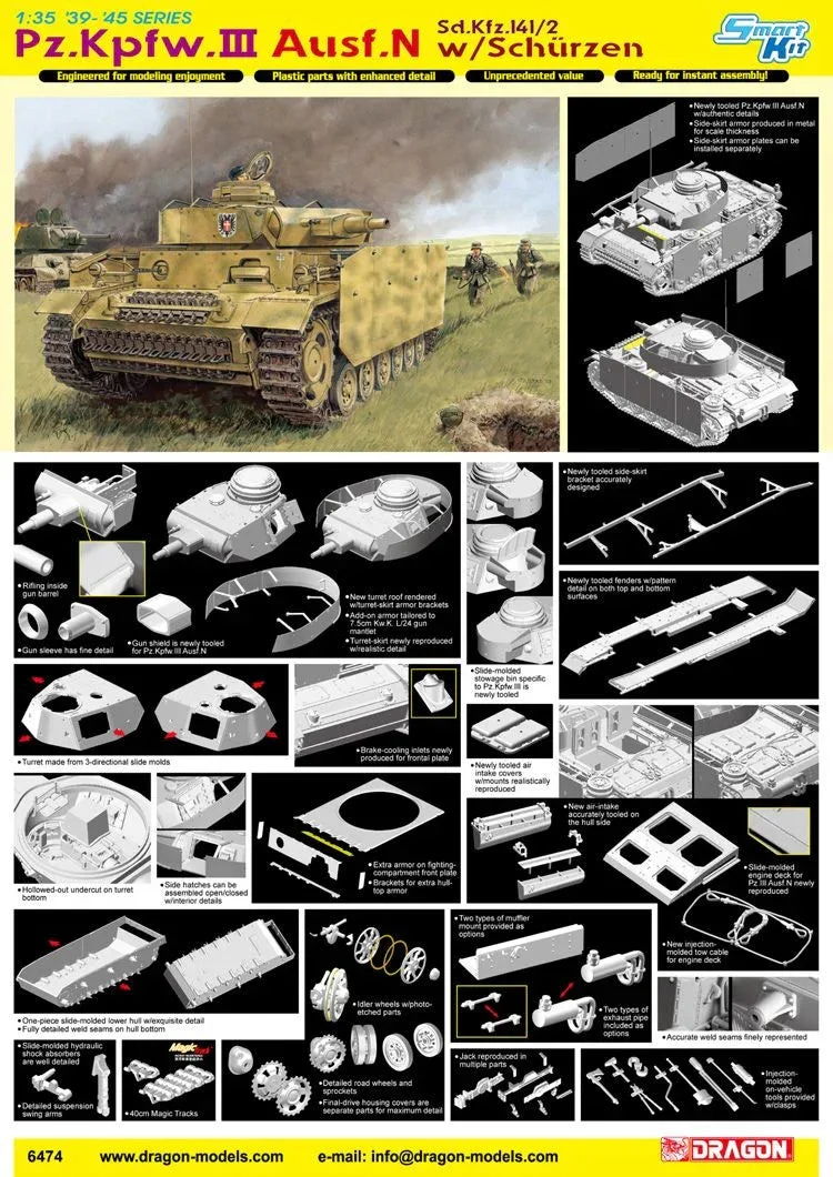 1/35 Dragon Models Pz.Kpfw.III Ausf.N w/Schurzen - 6474