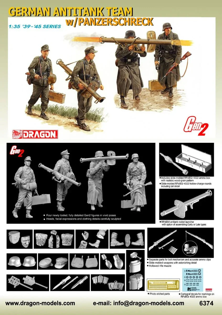 1/35 Dragon Models German Antitank Team w/Panzerschreck - 6374