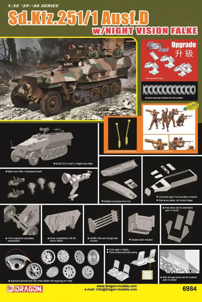1/35 Dragon Models Sd.Kfz.251/1 Ausf.D w/Night Vision Falke - 6984