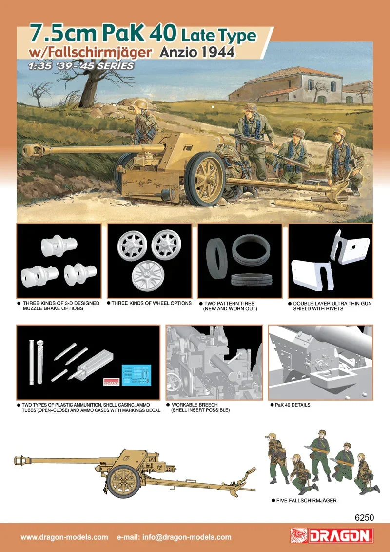 1/35 Dragon Models 7.5cm Pak 40 Late Production w/Fallschirmjager-6250